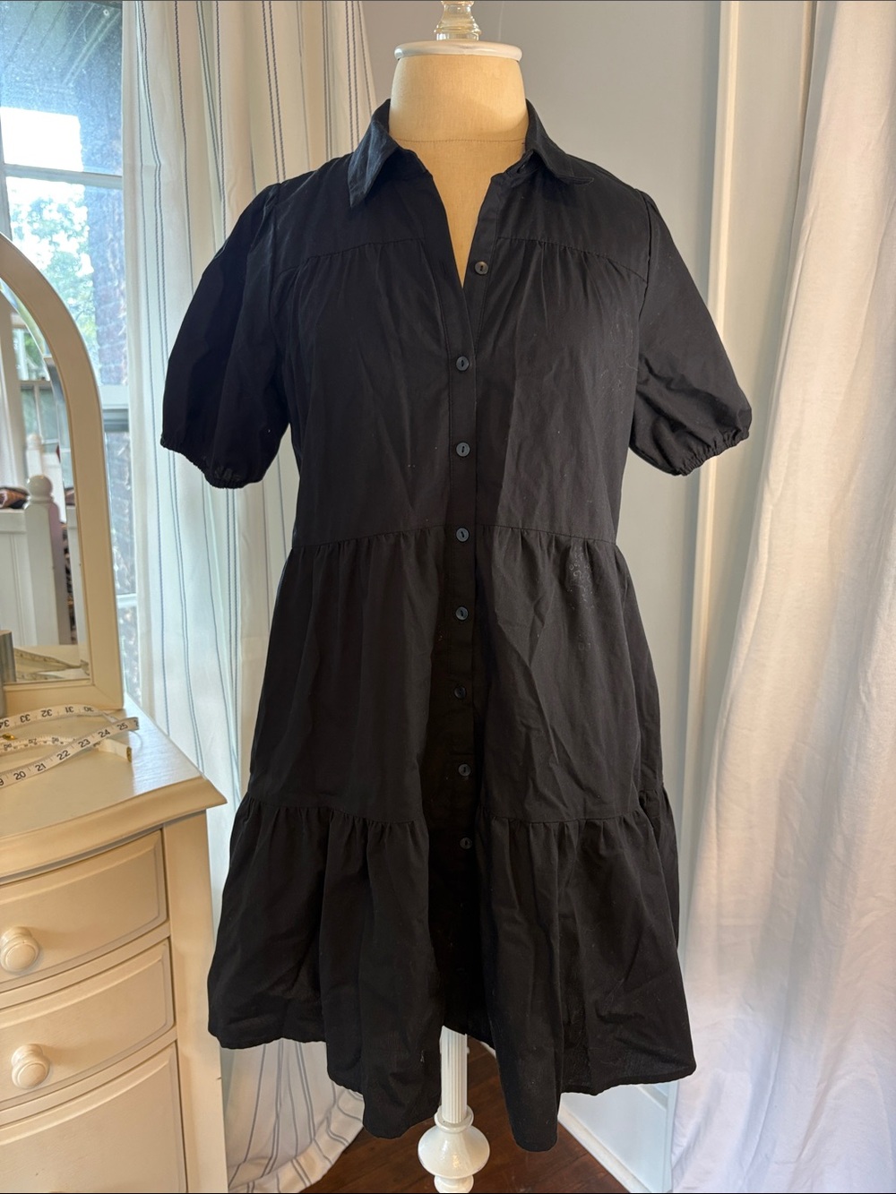 Abercrombie & Fitch Black Button-Front Tiered Mini Dress